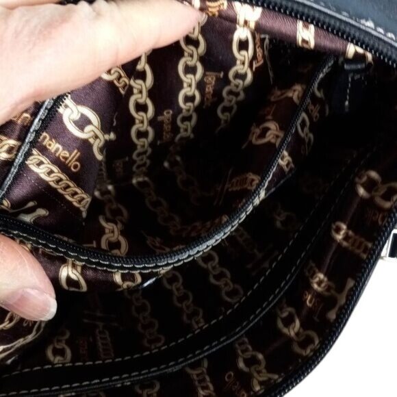 Tignanello Shoulder Hobo Bag Black Leather Chain Print Lining Adjustable Strap - Picture 5 of 13